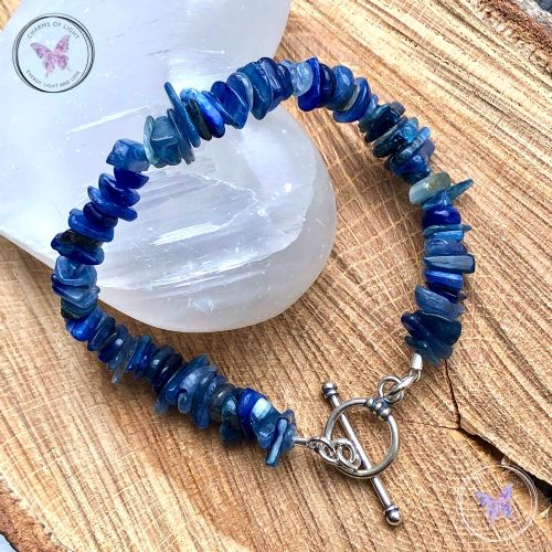 Blue Kyanite Chip Bracelet With Silver Toggle Clasp